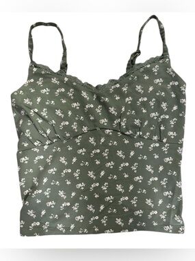 Hollister Olive Floral Lace-Trim Cami Top - Women Sz S